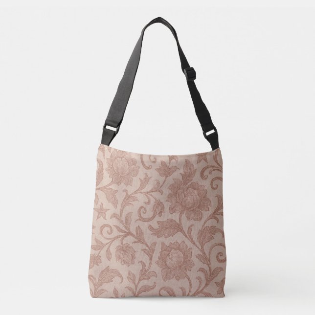 Dusty Rose Floral Brocade Pattern Crossbody Bag (Front)