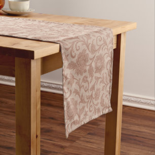 Dusty Rose Floral Brocade Pattern Short Table Runner