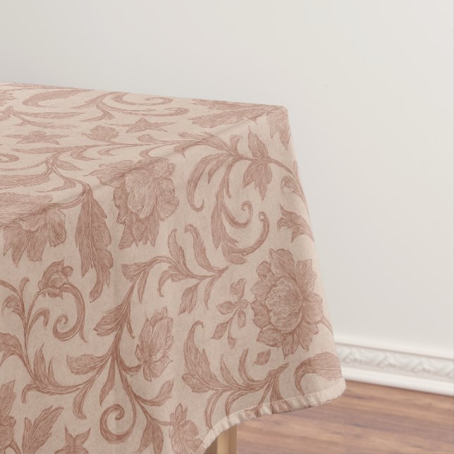 Dusty Rose Floral Brocade Pattern Tablecloth (In Situ)