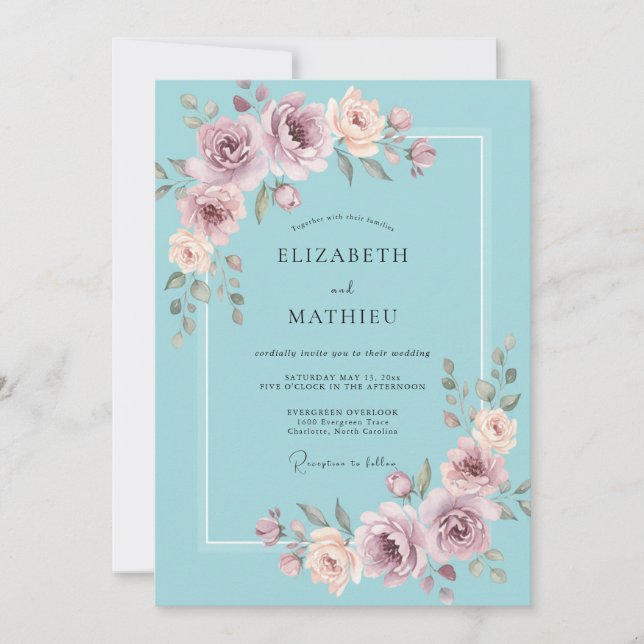Dusty Rose Floral Brushstroke Wedding Invitation (Front)