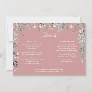 Dusty Rose Floral Cascade Wedding Details Card