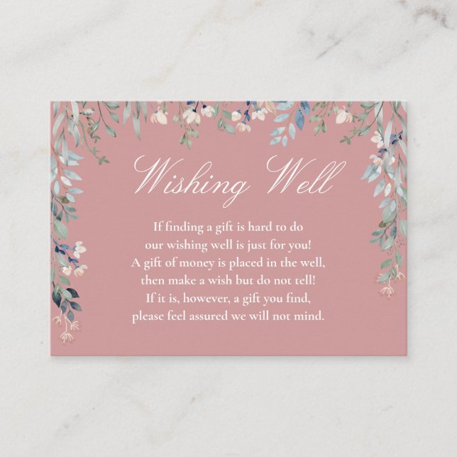 Dusty Rose Floral Cascade Wishing Well Wedding Enclosure Card (Front)