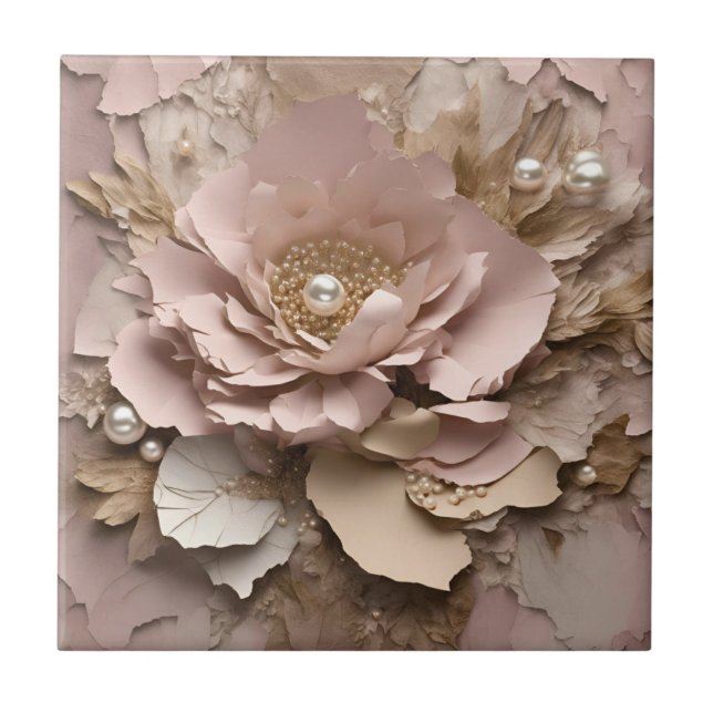 Dusty Rose Floral - Ceramic Tile  (Front)
