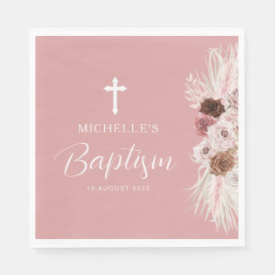 dusty rose floral cross baptism napkin