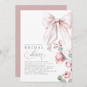 Dusty Rose Floral Elegant Bow Bridal Shower Invitation