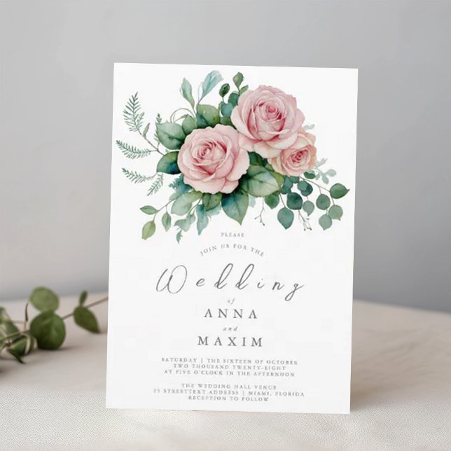 Dusty Rose Floral Elegant Chic Pink Wedding Invitation (Creator Uploaded)