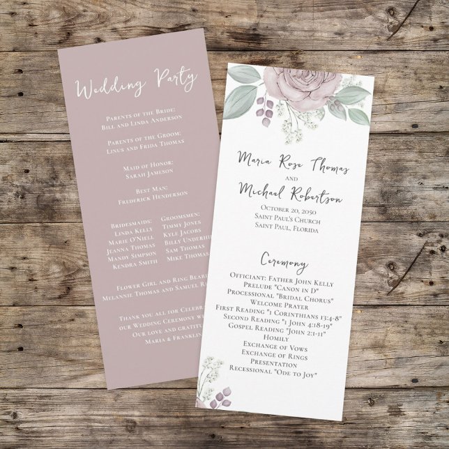 Dusty Rose Floral Elegant Flower Ceremony Program Programme (Creator Uploaded)