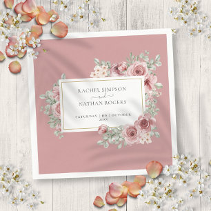 Dusty Rose Floral Elegant Gold Geometric Napkin