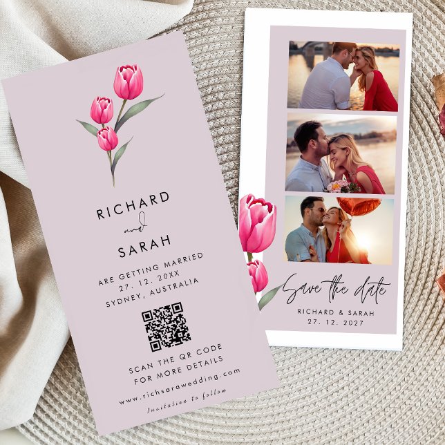 Dusty Rose Floral Elegant Photo strip  Save The Date (Creator Uploaded)