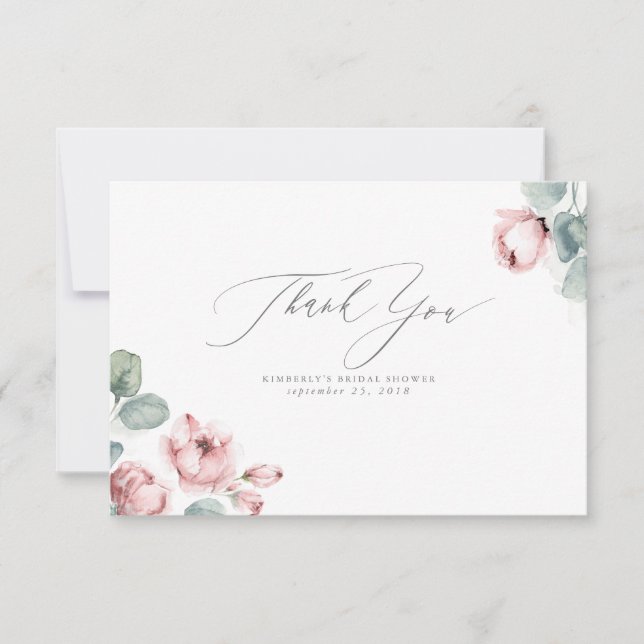 Dusty Rose Floral Elegant Small Thank You (Front)