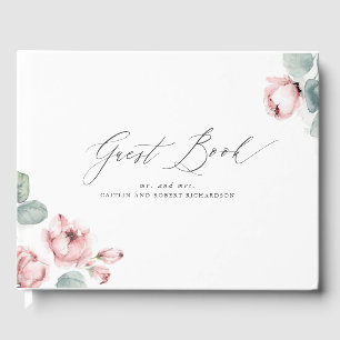 Dusty Rose Floral Elegant Wedding Guest Book