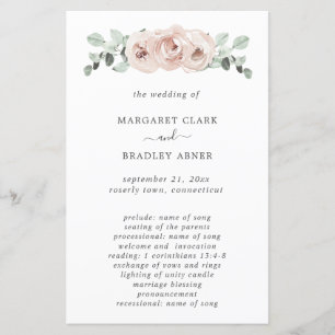 Dusty Rose Floral Elegant Wedding Program