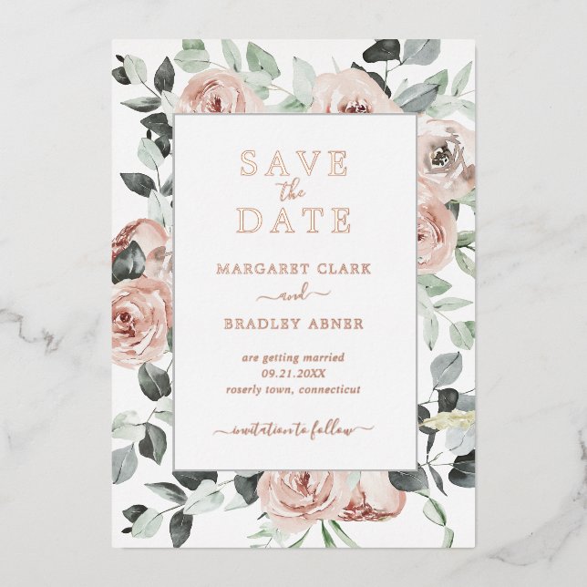Dusty Rose Floral Elegant Wedding Save The Date (Front)