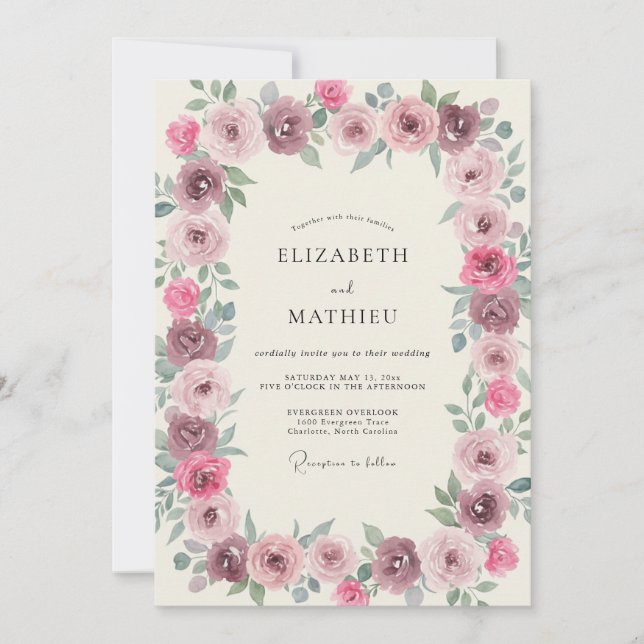 Dusty Rose Floral Embrace Wedding Invitation (Front)