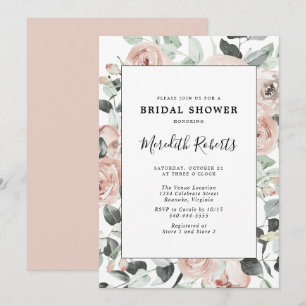 Dusty Rose Floral Eucalyptus Bridal Shower Invitation