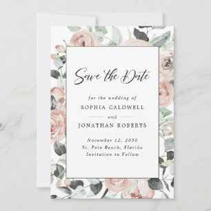 Dusty Rose Floral Eucalyptus Wedding Save The Date