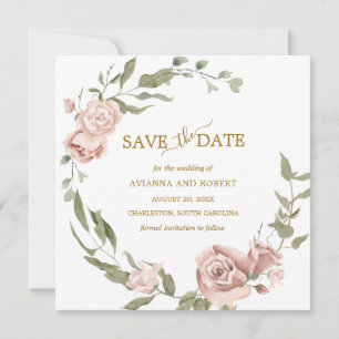 Dusty Rose Floral Eucalyptus Wedding Save The Date