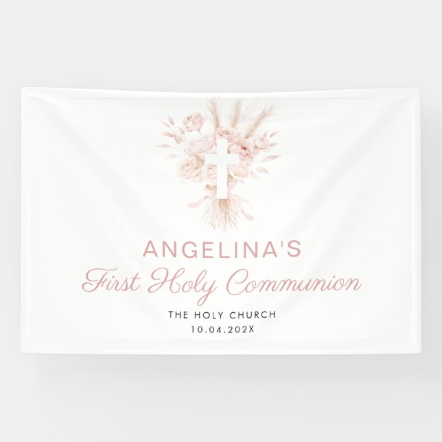 dusty rose floral first communion welcome sign (Horizontal)