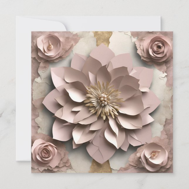Dusty Rose Floral Flat Card - any Occasion (Front)