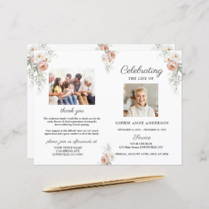 Dusty Rose Floral Funeral Service Photo Program