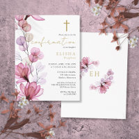 Dusty Rose Floral Gold Confirmation Invitation