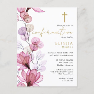 Dusty Rose Floral Gold Confirmation Invitation Postcard