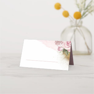 Dusty Rose Floral Gold Glitter Wedding Place Card