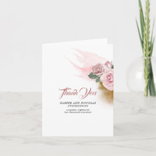 Dusty Rose Floral Gold Glitter Wedding Thank You Card