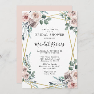 Dusty Rose Floral Greenery Bridal Shower Invitation