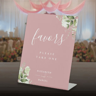 Dusty Rose Floral Greenery Favors Table Pedestal Sign