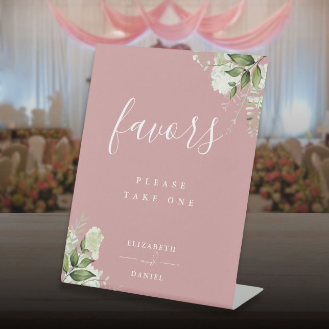 Dusty Rose Floral Greenery Favors Table Pedestal Sign (Dusty Rose Floral Greenery Favors Table Pedestal Sign)