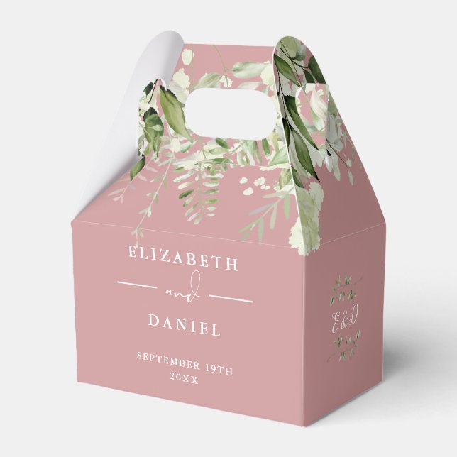 Dusty Rose Floral Greenery Monogram Wedding Favour Box (Front Side)