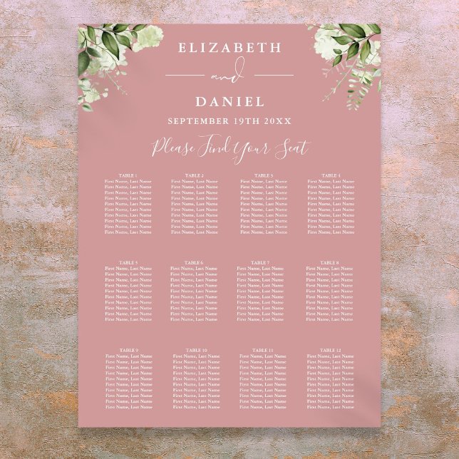 Dusty Rose Floral Greenery Wedding Seating Chart (Dusty Rose Floral Greenery Wedding Seating Chart)
