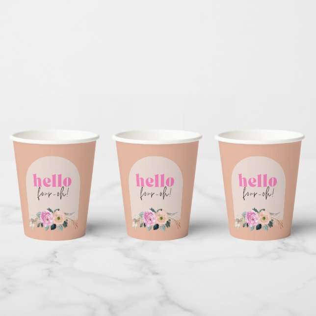 Dusty Rose floral "hello four-oh" retro Paper Cups (Multi)