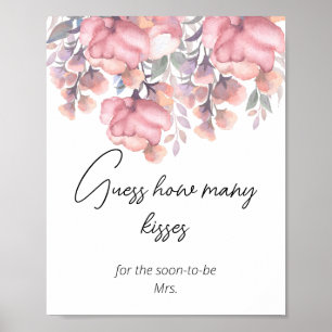 Dusty Rose Floral how many kisses bridal shower Poster