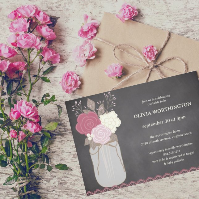 Dusty Rose Floral Mason Jar Bridal Shower  Invitation (Creator Uploaded)