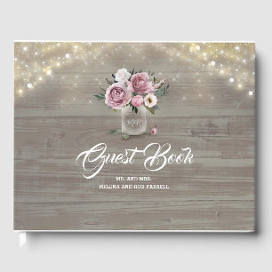 Dusty Rose Floral Mason Jar Rustic Country Wedding Guest Book