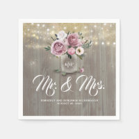 Dusty Rose Floral Mason Jar Rustic Country Wood