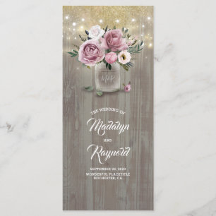 Dusty Rose Floral Mason Jar Rustic Wedding Program Programme