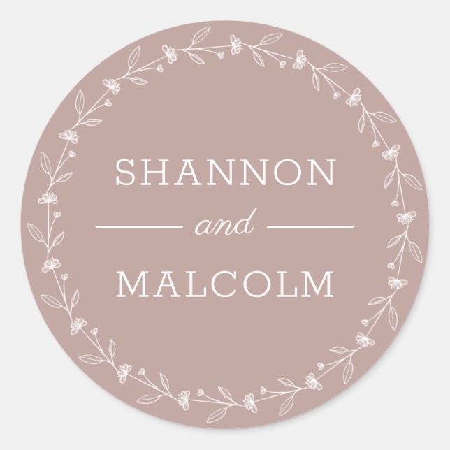 Dusty Rose Floral Minimalist Wedding Envelope Seal (Front)