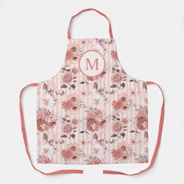 Dusty Rose Floral Monogram Apron (Front)