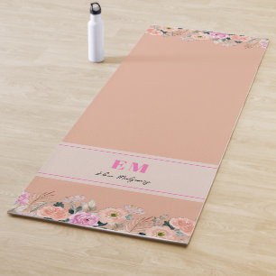 Dusty Rose floral monogrammed Yoga Mat