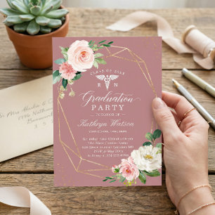 Dusty Rose Floral Nursing School Graduation Party Invitation