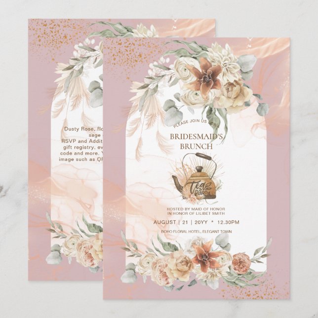 Dusty Rose Floral Pampas Grass Boho BRIDAL SHOWER (Front/Back)