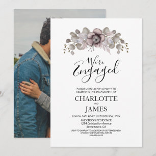 Dusty Rose Floral Photo Engagement Party Invitation