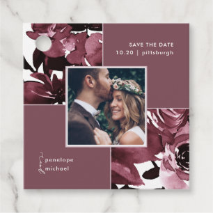 Dusty Rose Floral Photo Save the Date Favour Tags