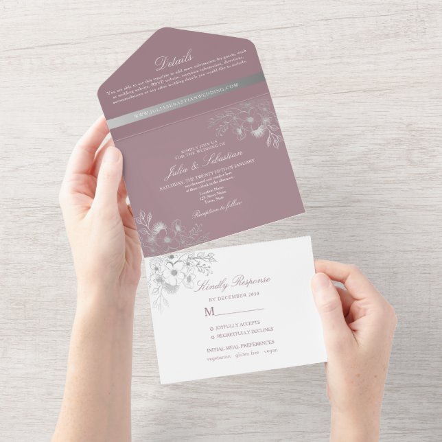 Dusty Rose Floral Photo Wedding Invitation (Tearaway)