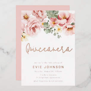 Dusty Rose Floral Quinceanera Party Rose Gold