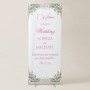 Dusty Rose Floral Retractable Wedding Banner Sign