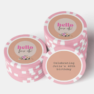 Dusty Rose floral retro "Hello four-oh!" Poker Chips